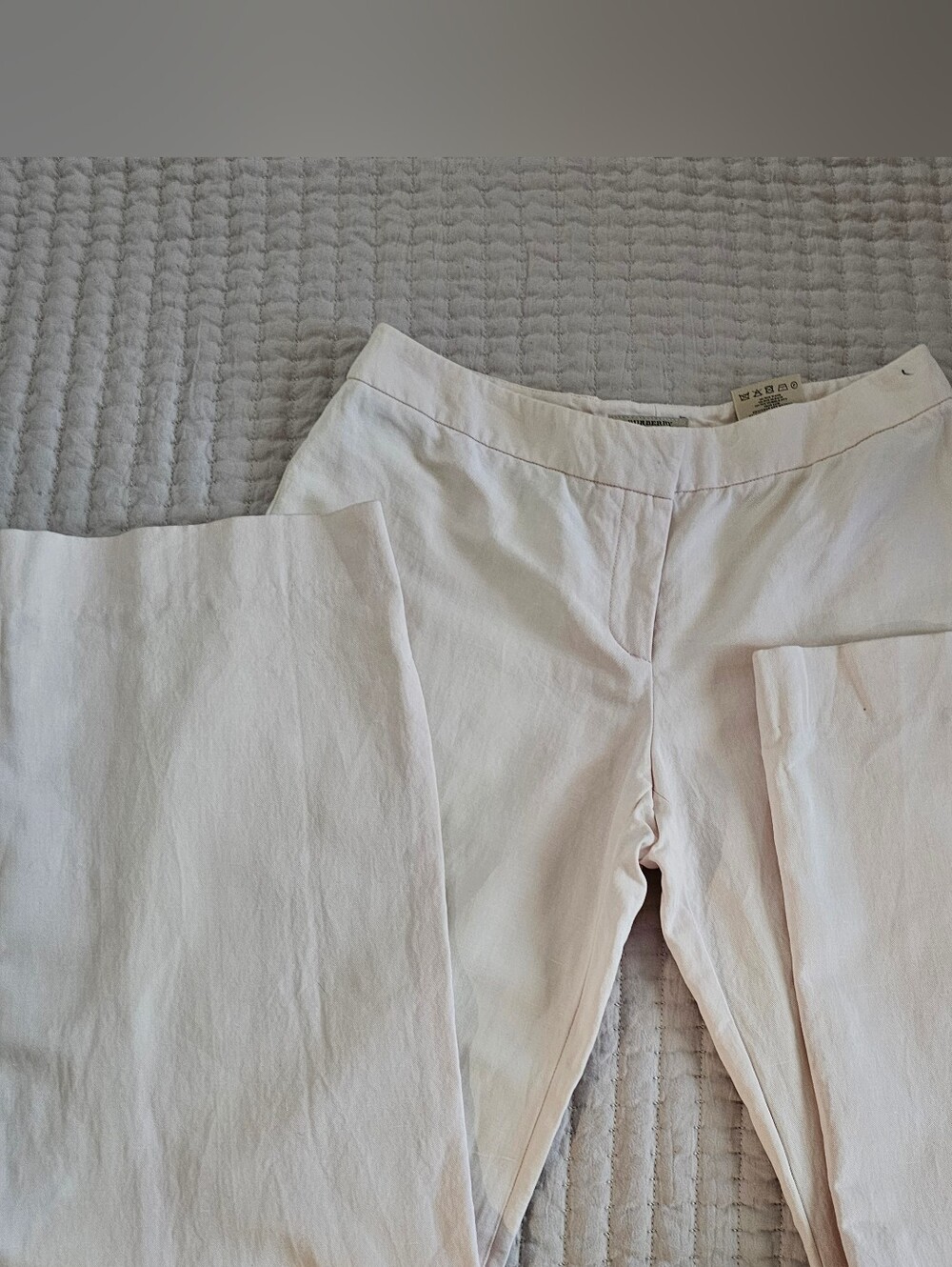 Burberry Light Pink Cotton Trousers with Signature Check Trim